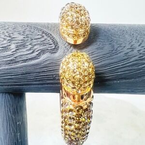 Joan‎ Boyce Hinged Bangle Bracelet Rose Gold Tone Purple Pave Rhinestones READ